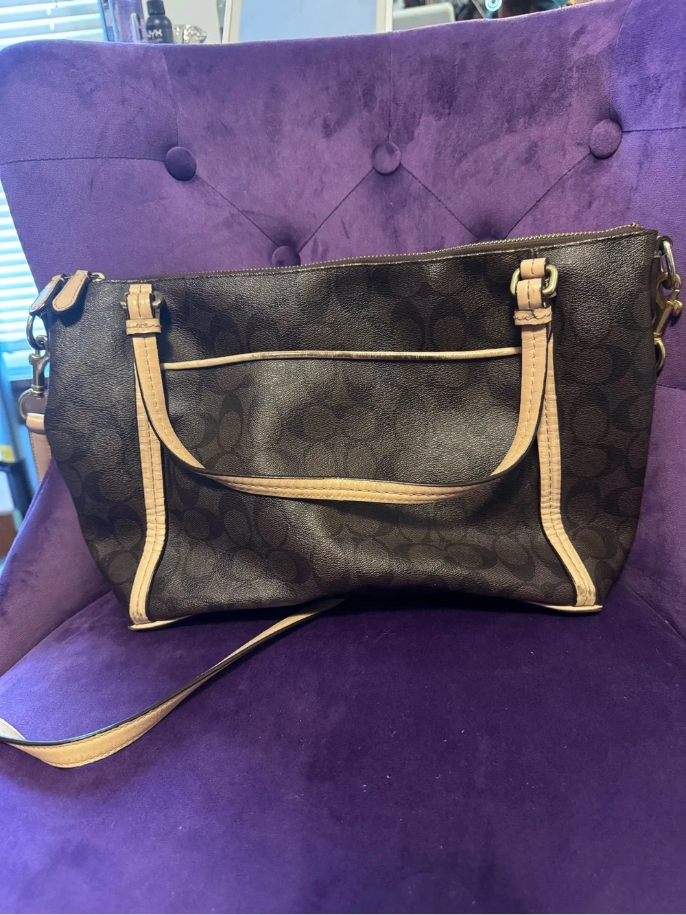 Coach Brown and Tan Logo Shoulder Bag